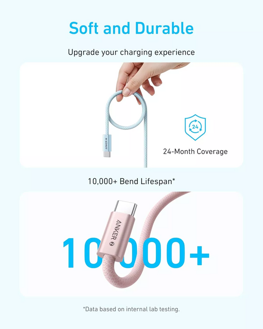 USB-C til USB-C Anker Zolo data- og ladekabel, 240W, 1.8m, Hvit A8060H22