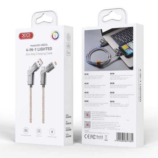 USB-C / USB-A - USB-C / Lightning XO Design NB276 data- og ladekabel, 60W, 1m, Grå