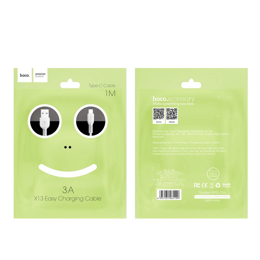 USB-A til USB-C Data- og Ladekabel HOCO X13 Easy, 18W, 1m, Svart