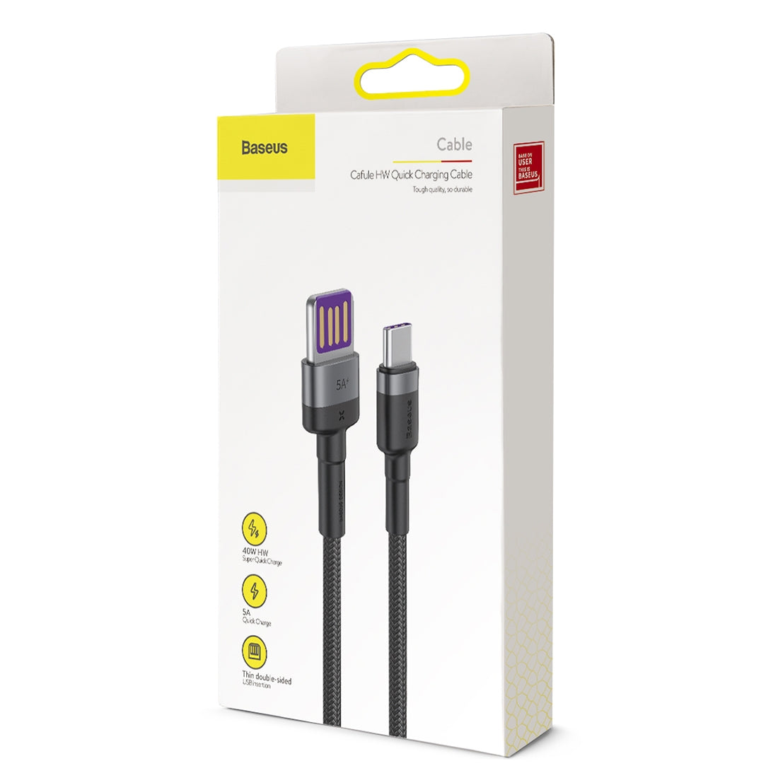 USB-A til USB-C Baseus Cafule Special Edition data- og ladekabel, 40W, 1m, Grå CATKLF-PG1