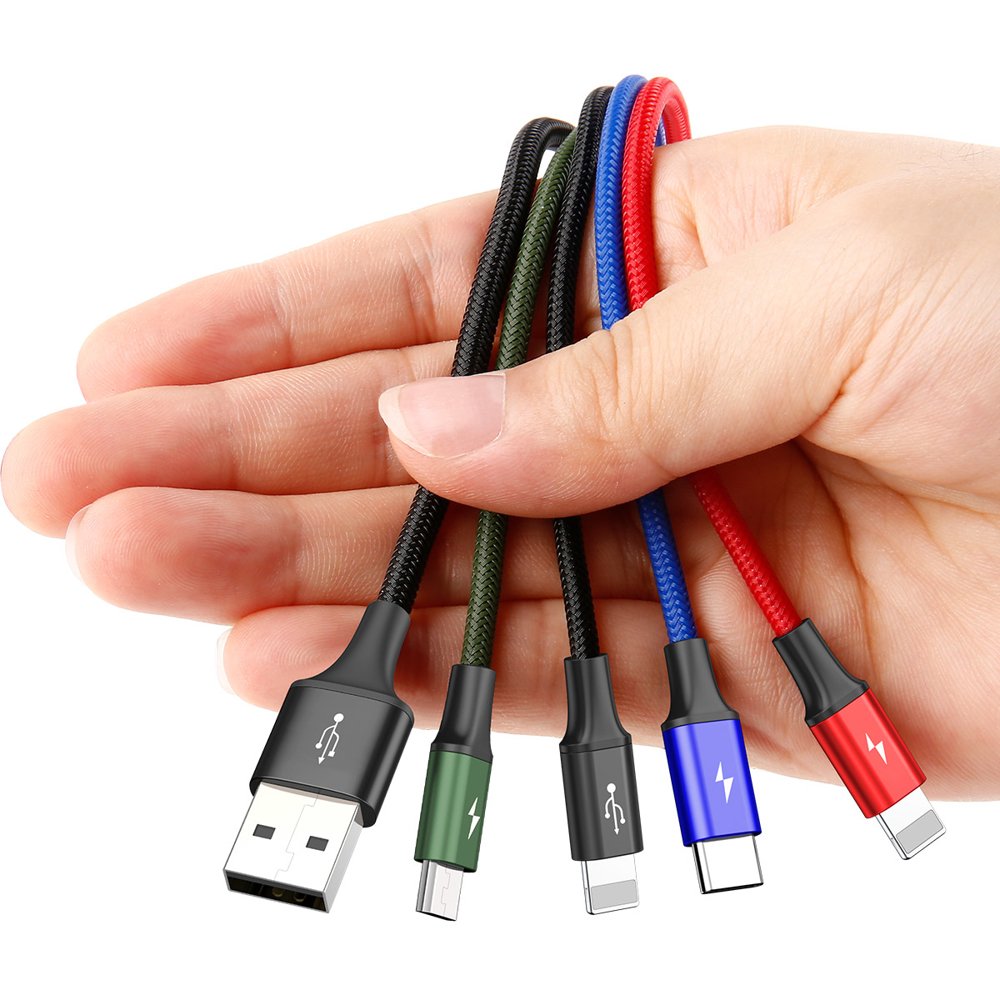 USB-A ladekabel - 2 x Lightning / microUSB / USB-C Baseus Rapid 4in1, 20W, 1.2m, Svart CA1T4-A01