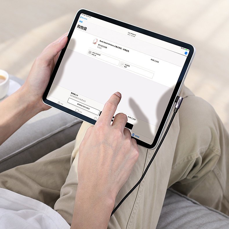 USB-C til USB-C data- og ladekabel UGREEN US255 Angled, 60W, 1m, Grå