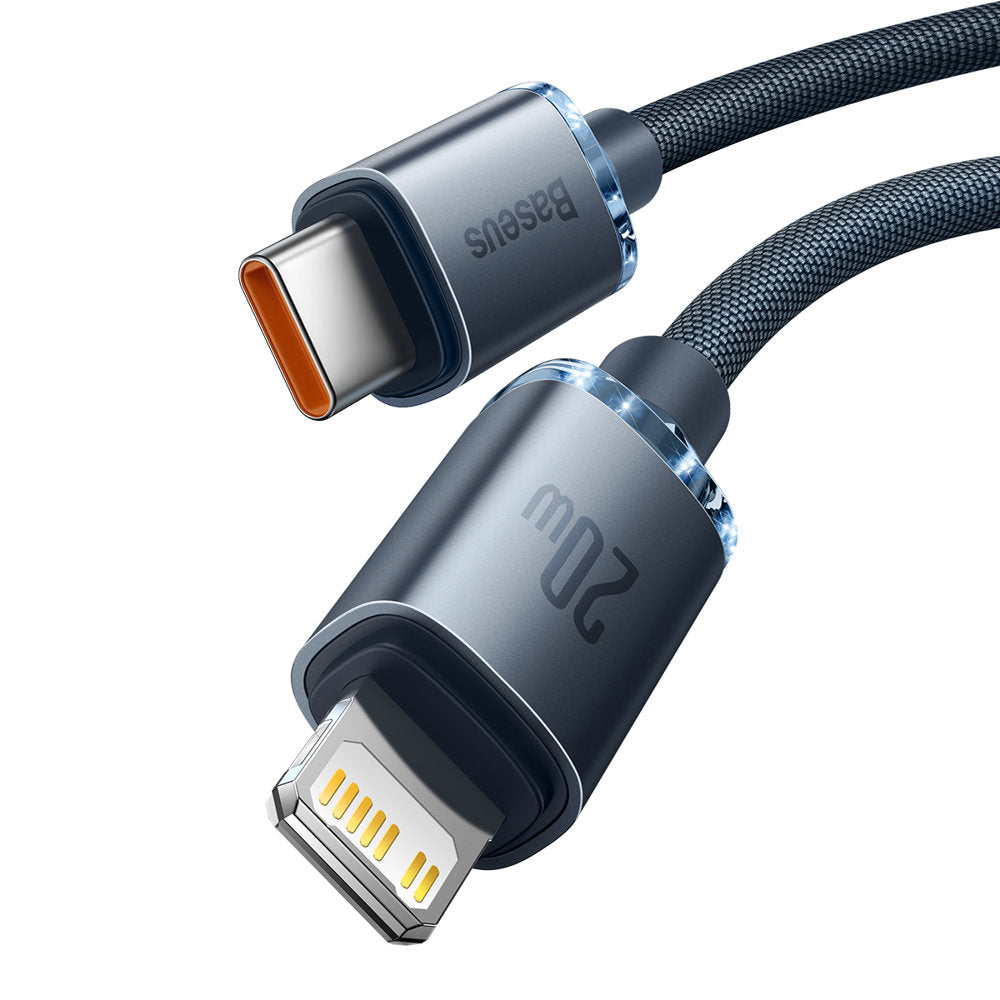 USB-C - Lightning Baseus Crystal Shine Series data- og ladekabel, 20 W, 2 m, svart CAJY000301