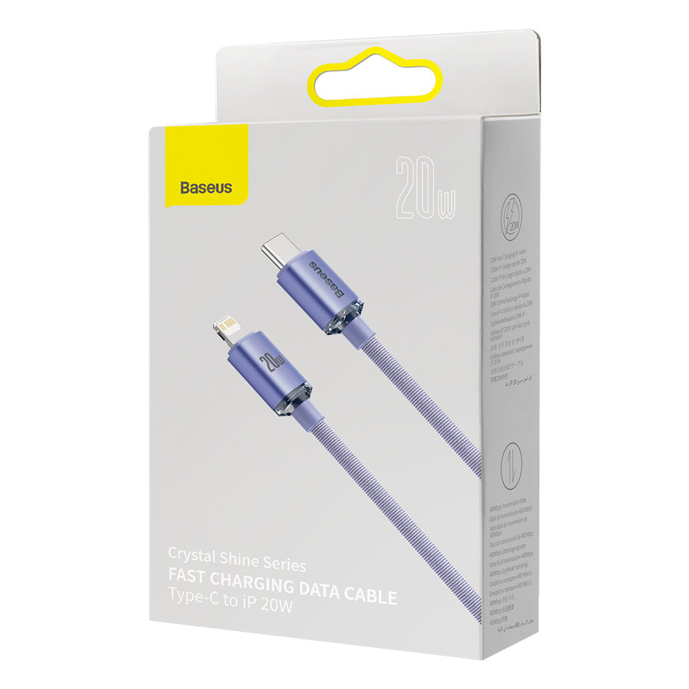USB-C - Lightning Baseus Crystal Shine Series data- og ladekabel, 20W, 2m, Lilla CAJY000305