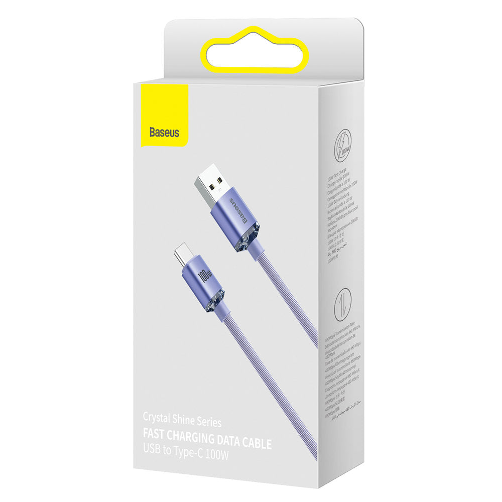 USB-A til USB-C Baseus Crystal Shine Series data- og ladekabel, 100W, 2m, Lilla CAJY000505