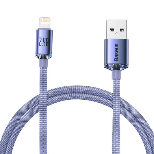 Data- og ladekabel USB-A - Lightning Baseus Crystal Shine Series, 18W, 1,2 m, lilla CAJYYY000005