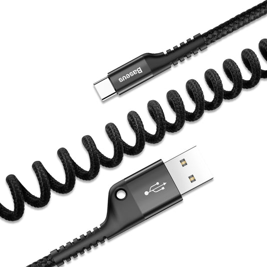 Data- og ladekabel USB-A til USB-C Baseus Fish Eye Spring, 18 W, 1 m, svart CATSR-01 CATSR-01