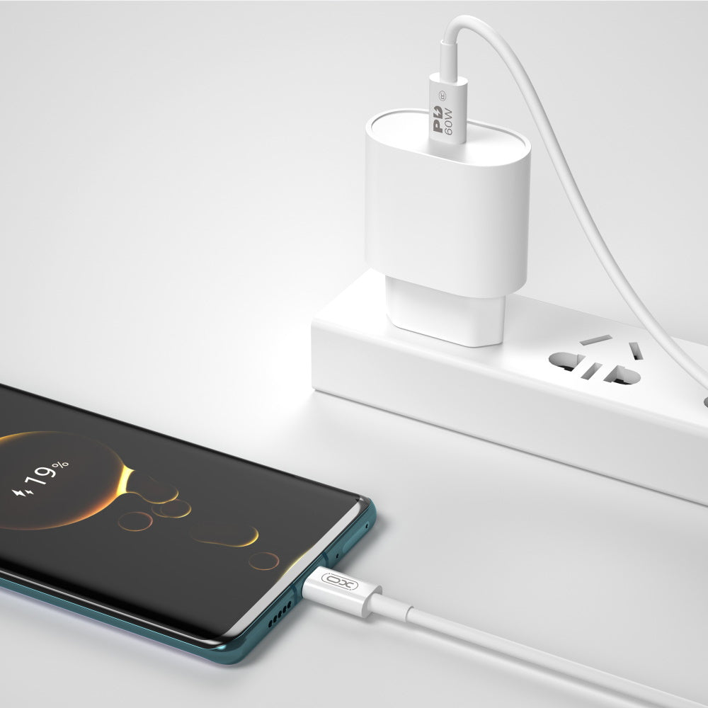Data- og ladekabel USB-C til USB-C XO Design NB-Q190A, 60W, 1m, Hvit