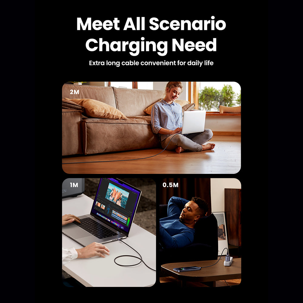 USB-C til USB-C Data- og Ladekabel UGREEN L513, 240W, 2m, Svart