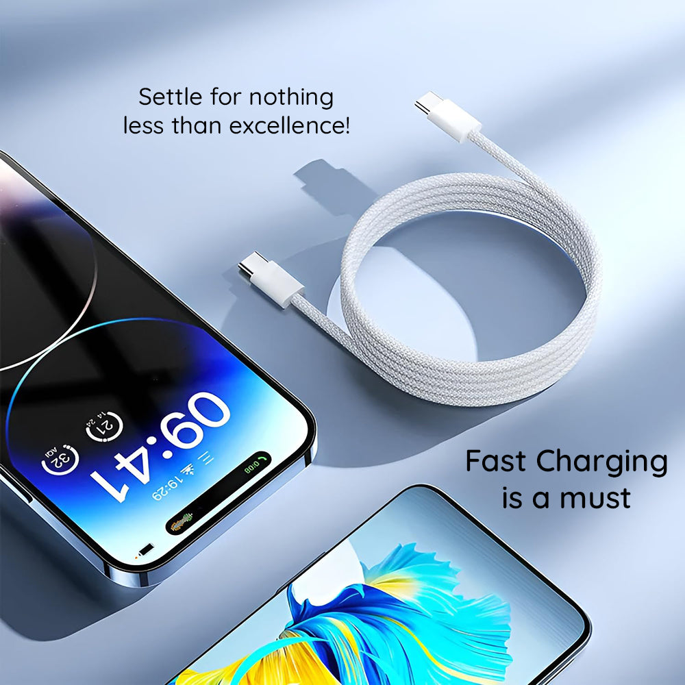 USB-C til USB-C data- og ladekabel Lito LD04CC, 60W, 2m, Hvit