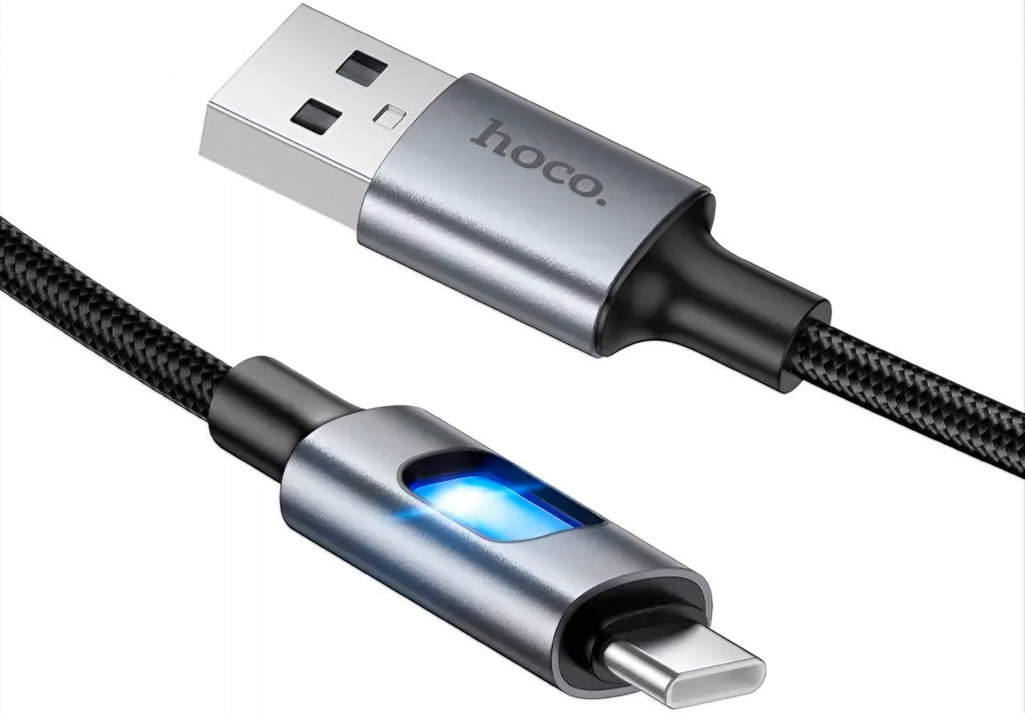 USB-A til USB-C HOCO U144 Led data- og ladekabel, 18W, 1.2m, Svart