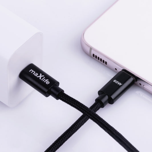 USB-C Data- og Ladekabel - USB-C MaXlife MXUC-12, 60W, 2m, Svart