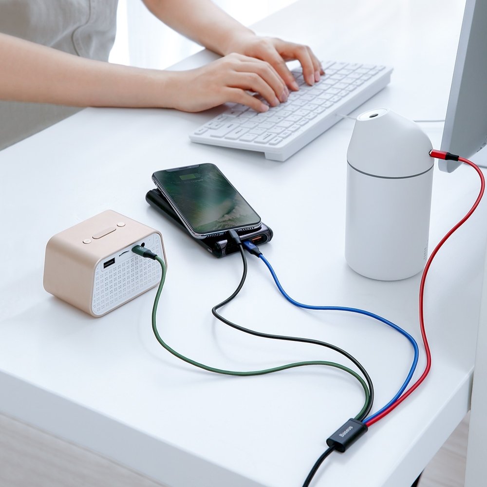 USB-A ladekabel - 2 x Lightning / microUSB / USB-C Baseus Rapid 4in1, 20W, 1.2m, Svart CA1T4-A01