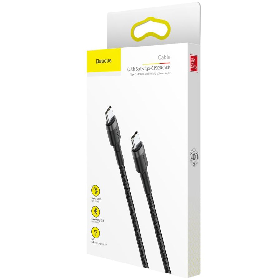 USB-C data- og ladekabel - USB-C Baseus Cafule, 60 W, 2 m, svart CATKLF-HG1