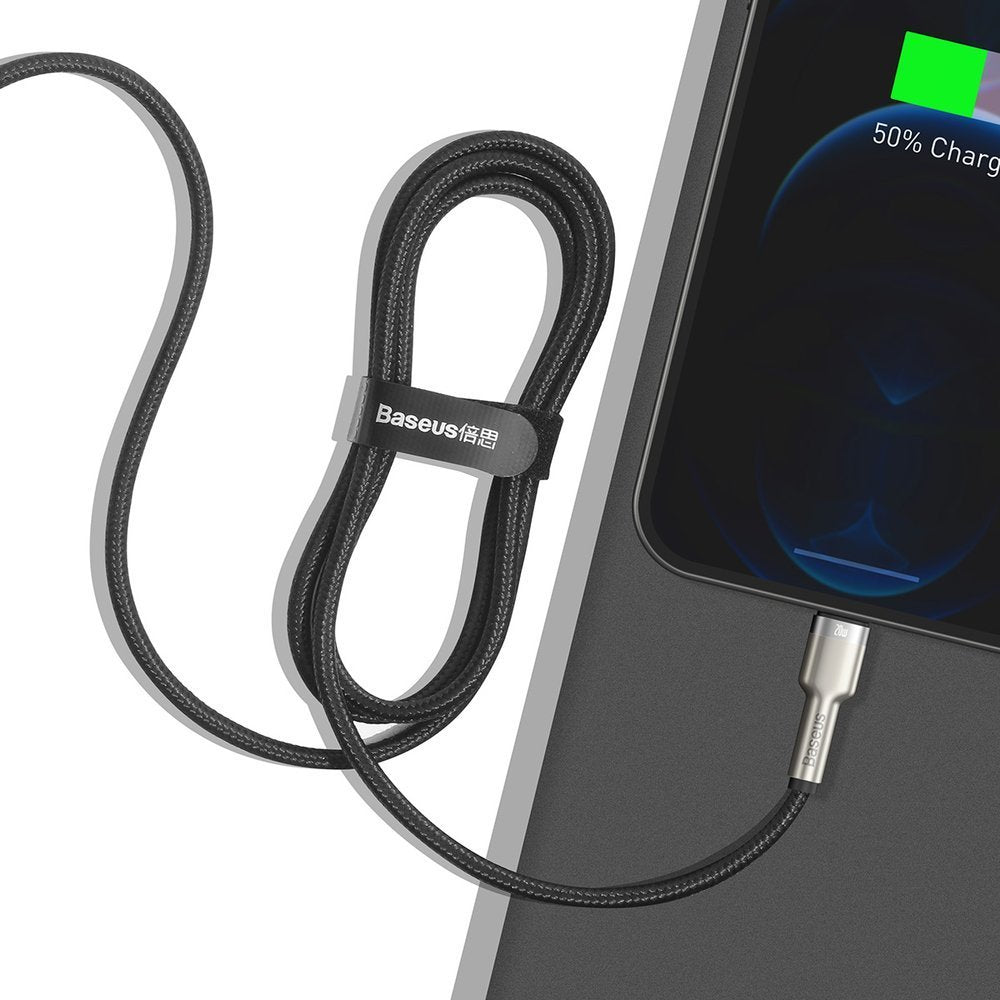 Data- og ladekabel USB-C - Lightning Baseus Cafule Metal Series, 20 W, 1 m, svart CATLJK-A01