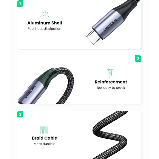 USB-C data- og ladekabel - USB-C UGREEN US355, 100 W, 1 m, svart