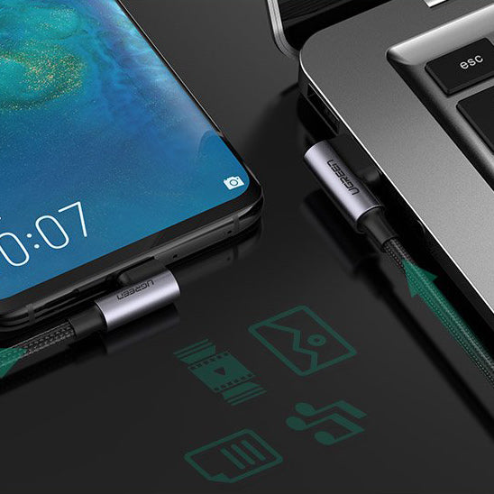 USB-A til USB-C data- og ladekabel UGREEN US255 Vinklet, 60 W, 1 m, grå