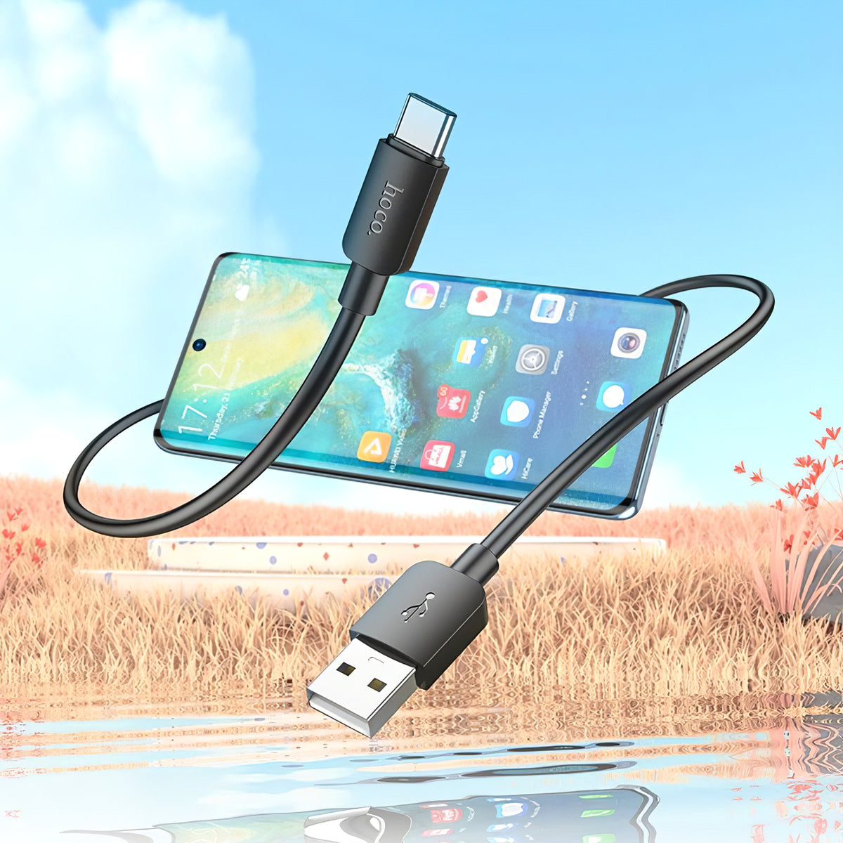 USB-A - USB-C HOCO X96 data- og ladekabel, 27W, 1m, Svart