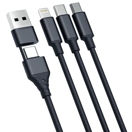 USB-A / USB-C - Lightning / microUSB / USB-C 3MK Hyper 3in1 ladekabel, 12W, 1.5m, Svart
