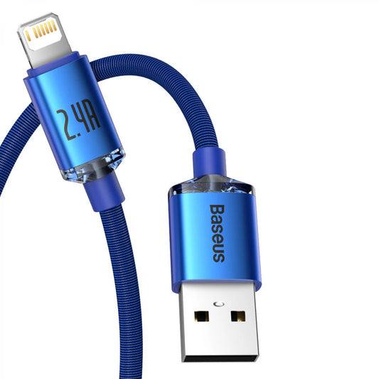 Baseus Crystal Shine Series USB-A - Lightning data- og ladekabel, 18 W, 2 m, blå CAJYY000103