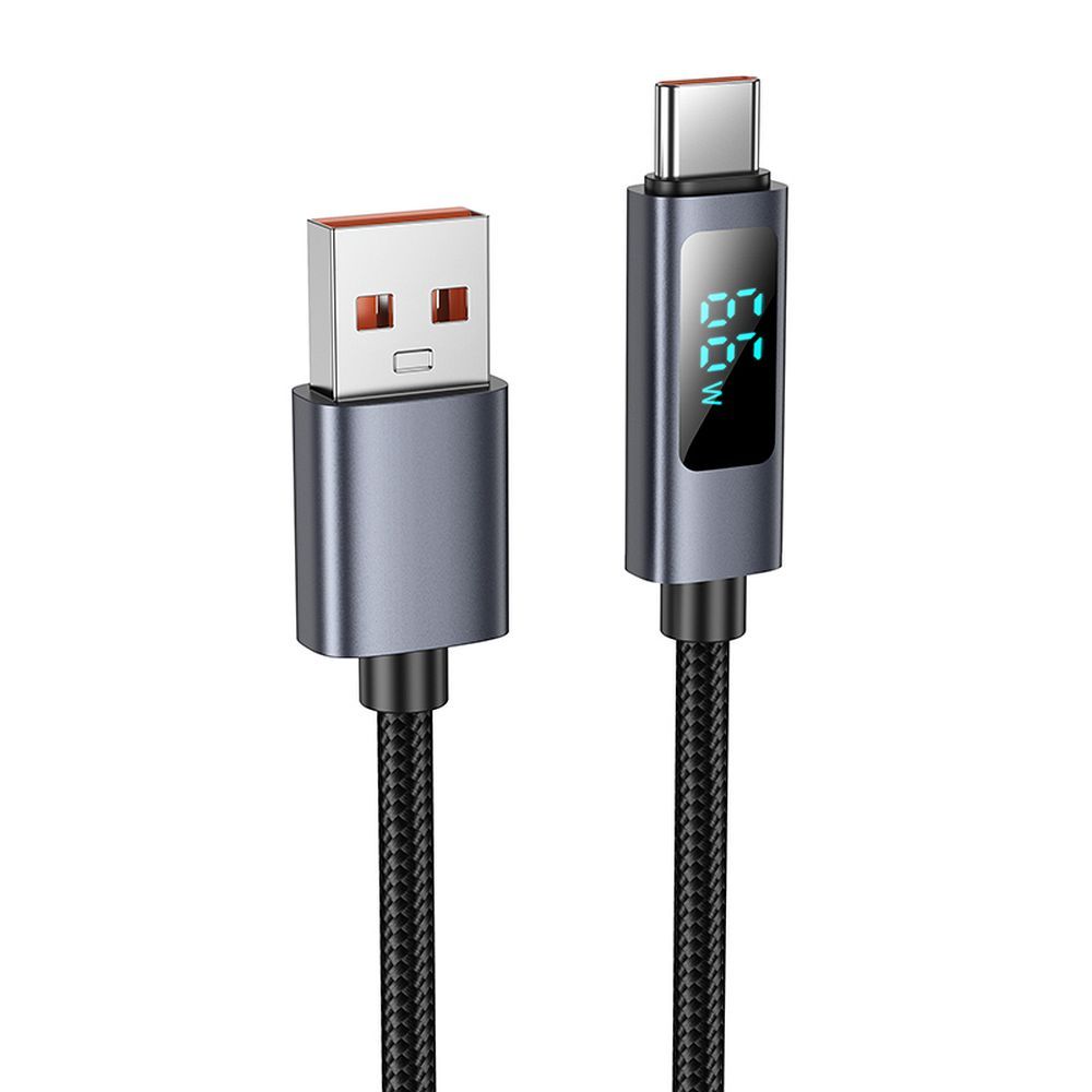 USB-A til USB-C HOCO Display X112 data- og ladekabel, 100W, 1m, Svart