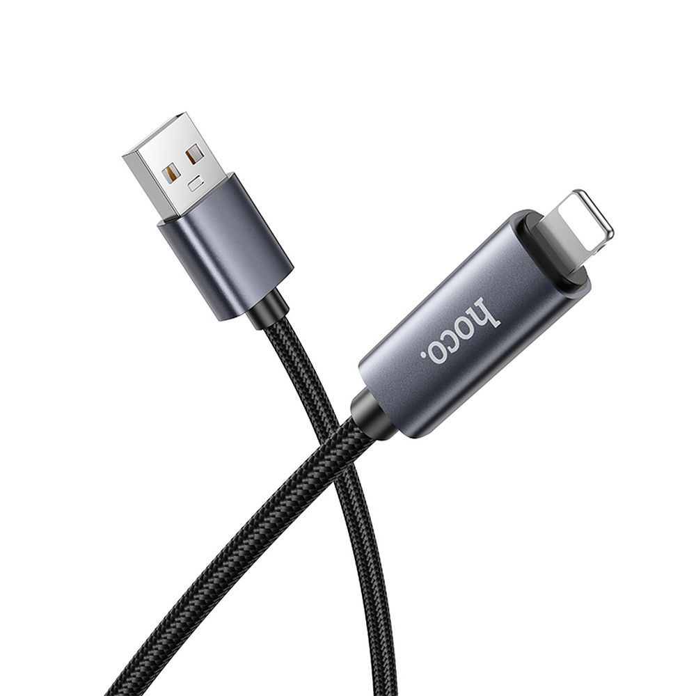Data- og ladekabel USB-A - Lightning HOCO Display X112, 18W, 1m, Svart
