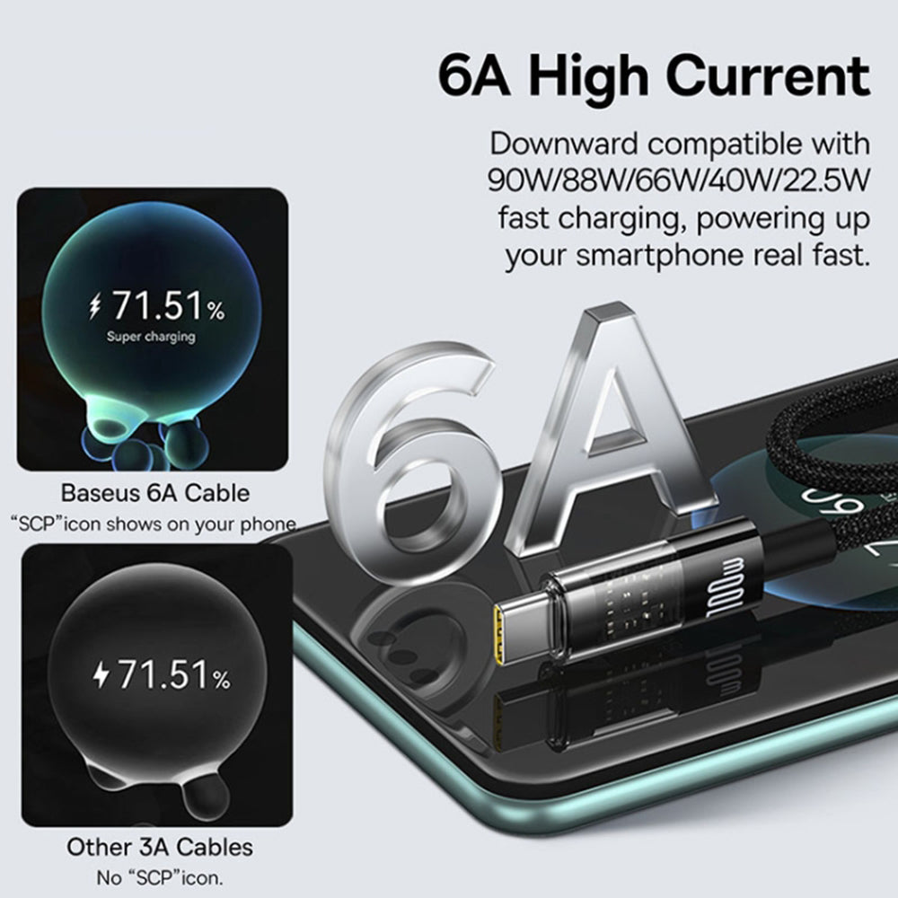 USB-A - USB-C Baseus Gem data- og ladekabel, 100W, 2m, Svart P10373002111-01