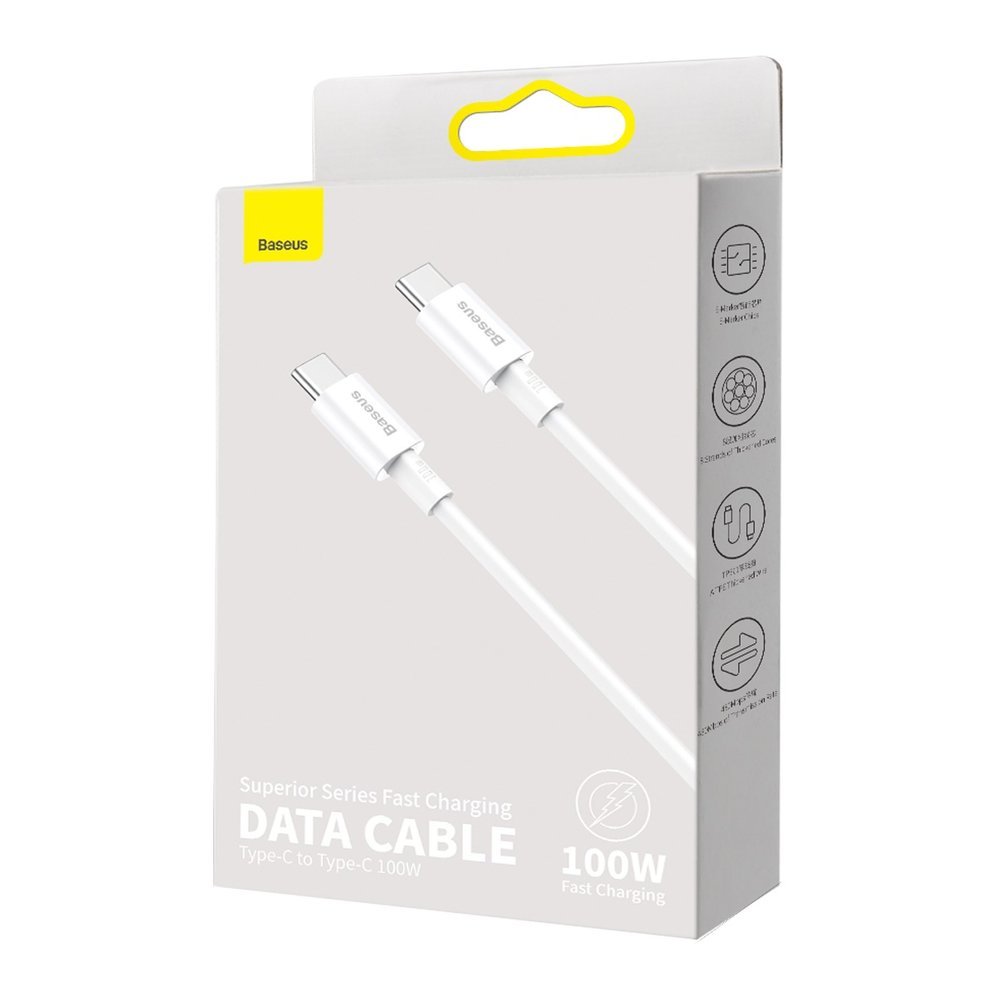 USB-C data- og ladekabel - USB-C Baseus Superior Series, 100 W, 2 m, hvit CATYS-C02