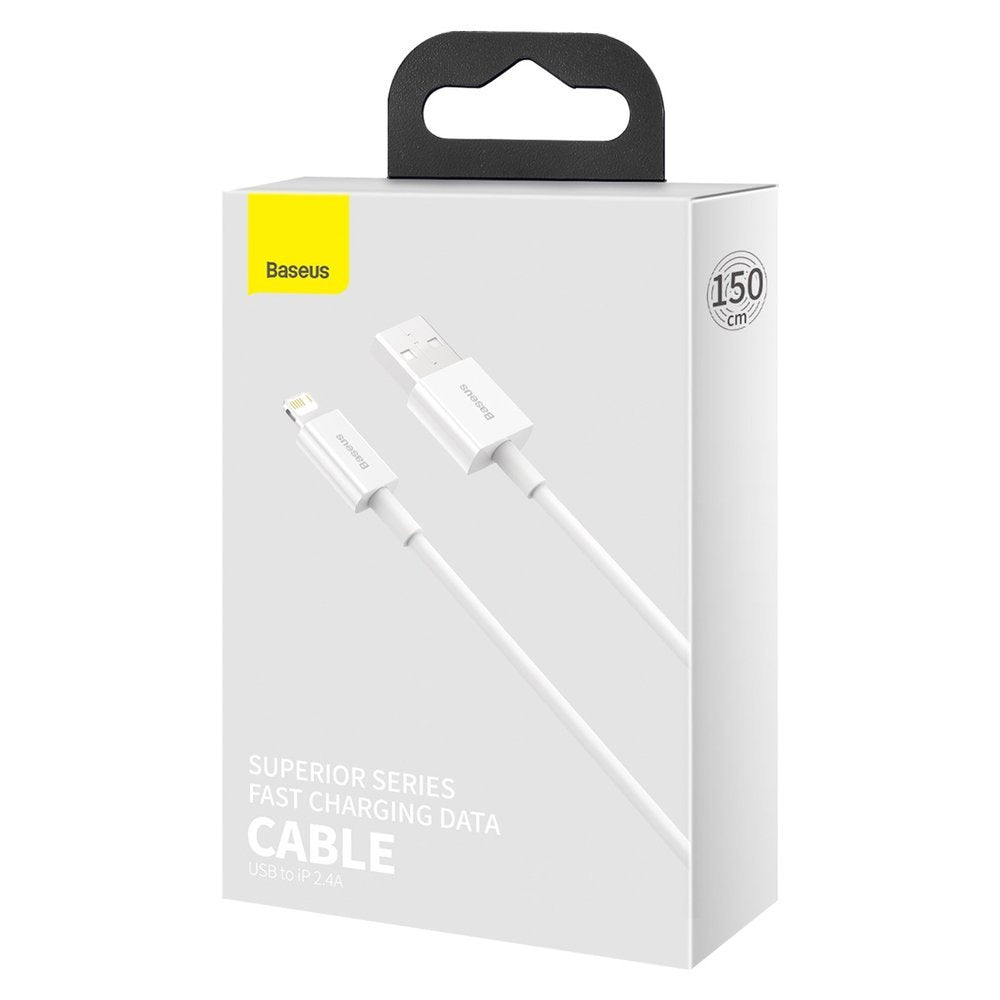 USB-A - Lightning Baseus Superior Series data- og ladekabel, 20W, 0.25m, Hvit CALYS-02