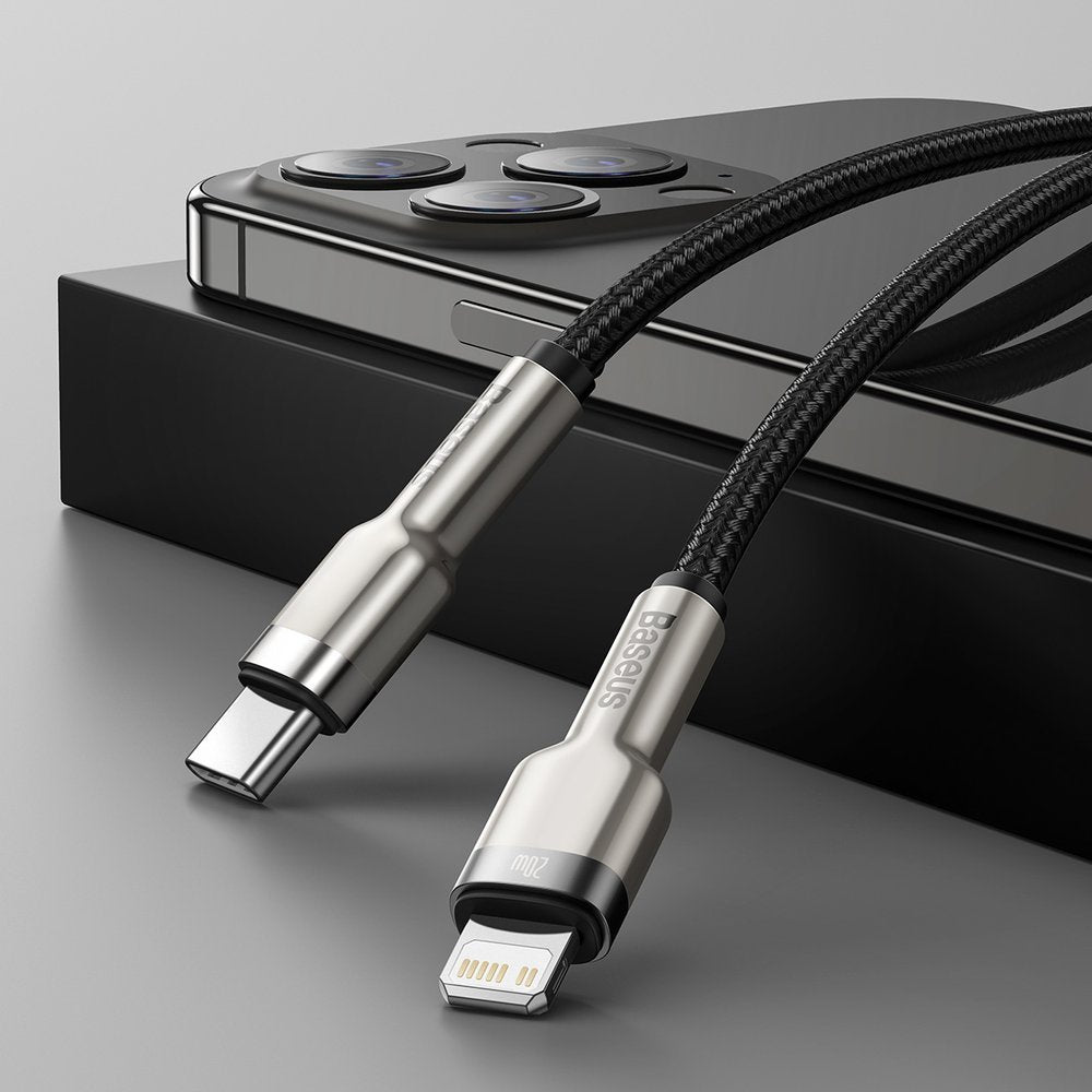 Data- og ladekabel USB-C - Lightning Baseus Cafule Metal Series, 20 W, 1 m, svart CATLJK-A01