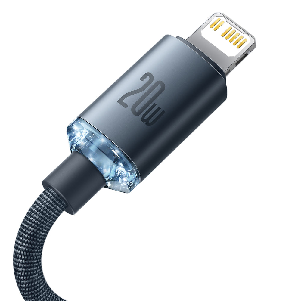 USB-C - Lightning Baseus Crystal Shine Series data- og ladekabel, 20 W, 2 m, svart CAJY000301