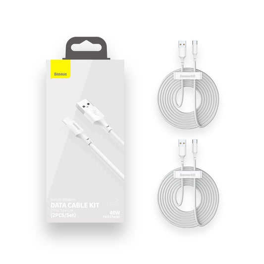 Data- og ladekabel USB-A - USB-C Baseus, 40W, 1,5 m, sett med 2 stk, hvit TZCATZZJ-02