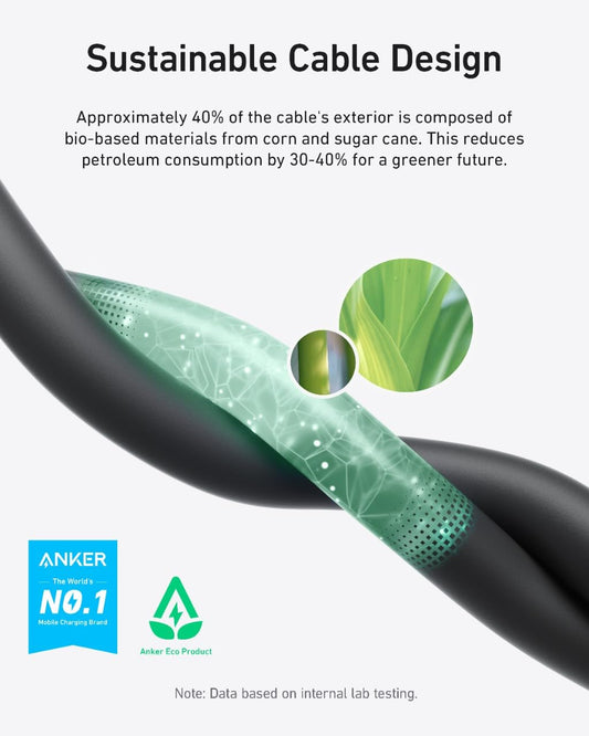 USB-C data- og ladekabel - USB-C Anker, 240 W, 0,9 m, svart A80N1H11