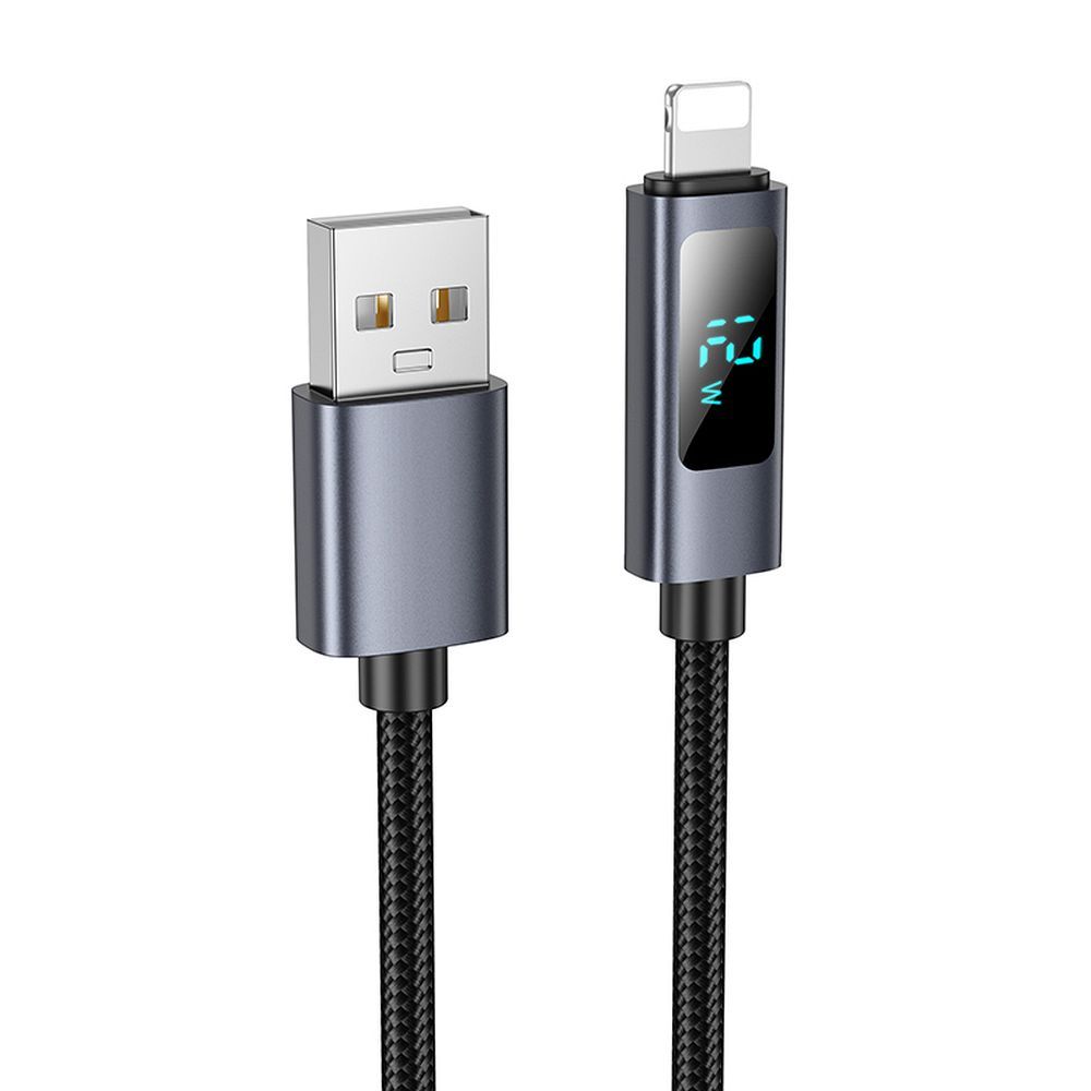 Data- og ladekabel USB-A - Lightning HOCO Display X112, 18W, 1m, Svart