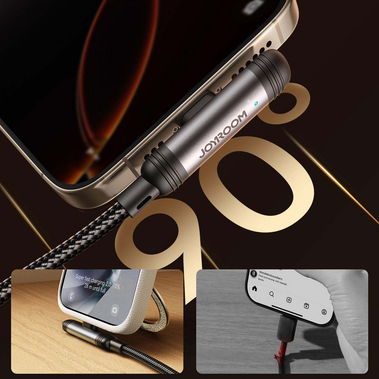 Data- og ladekabel USB-A - USB-C Joyroom S-A56 EnjoyX Angled, 20W, 1.2m, Svart