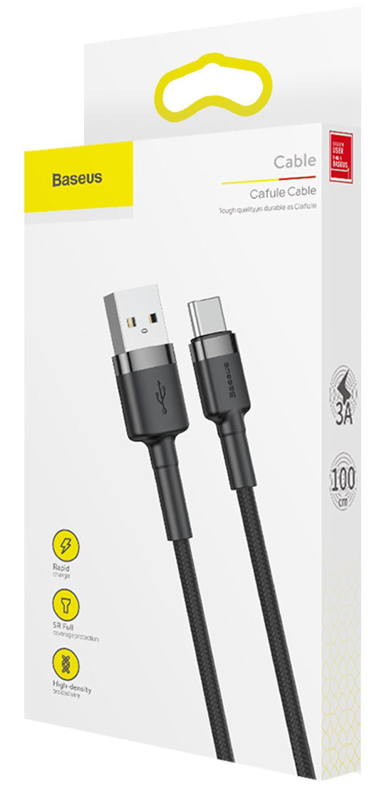 Data- og ladekabel USB-A - USB-C Baseus Cafule, 60W, 1m, Grå CATKLF-BG1