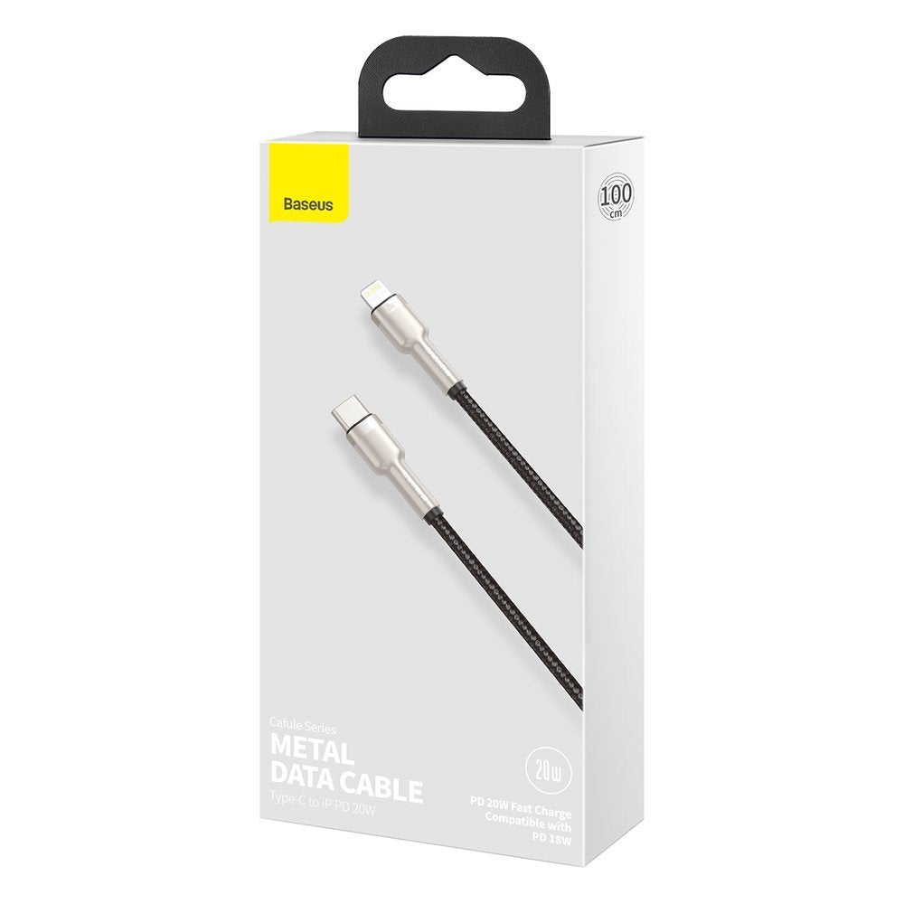 Data- og ladekabel USB-C - Lightning Baseus Cafule Metal Series, 20 W, 1 m, svart CATLJK-A01