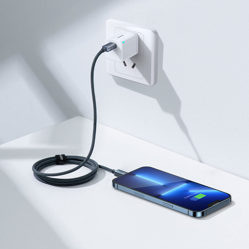 USB-C - Lightning Baseus Crystal Shine Series data- og ladekabel, 20W, 1.2m, Svart CAJY000201