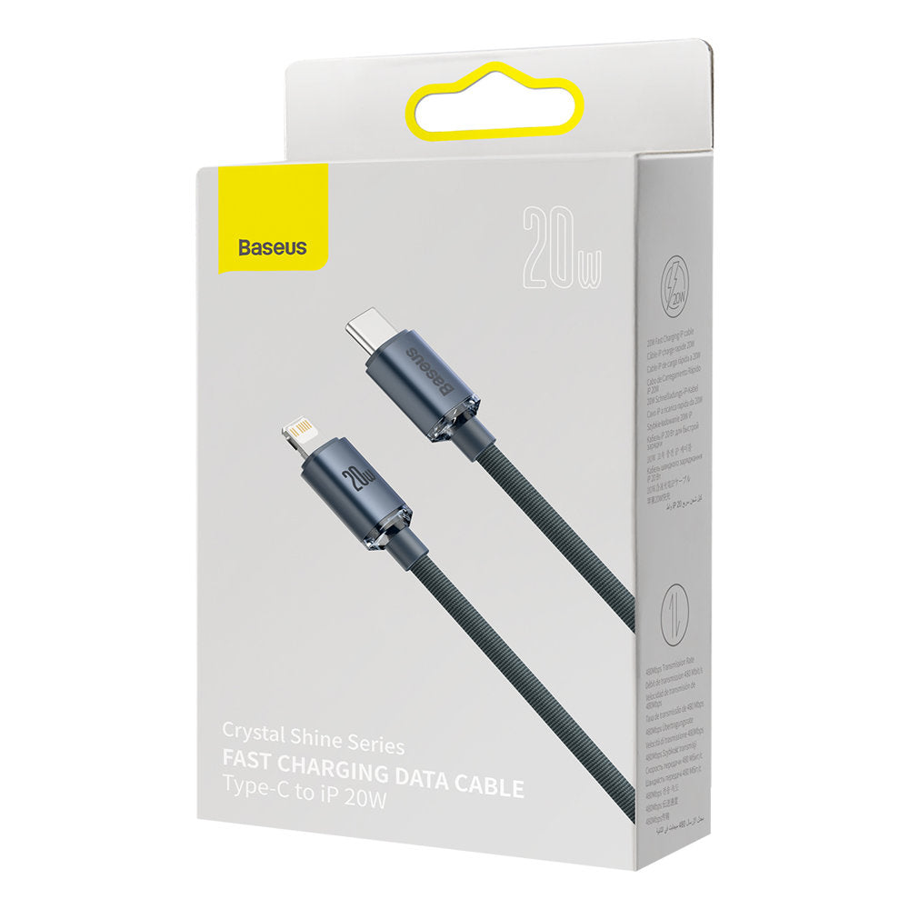 USB-C - Lightning Baseus Crystal Shine Series data- og ladekabel, 20 W, 2 m, svart CAJY000301