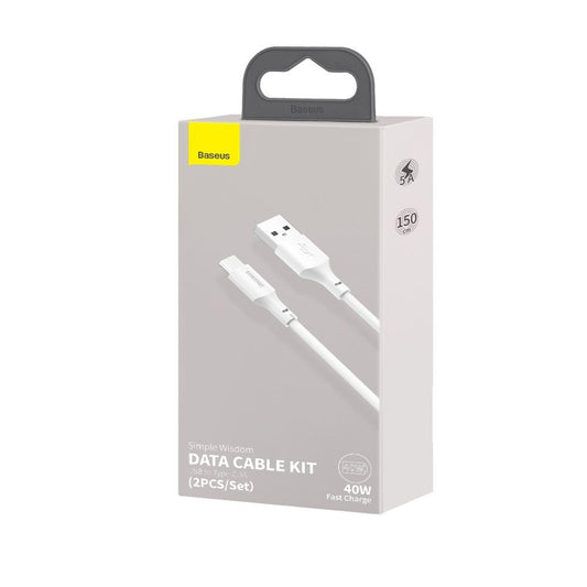 Data- og ladekabel USB-A - USB-C Baseus, 40W, 1,5 m, sett med 2 stk, hvit TZCATZZJ-02