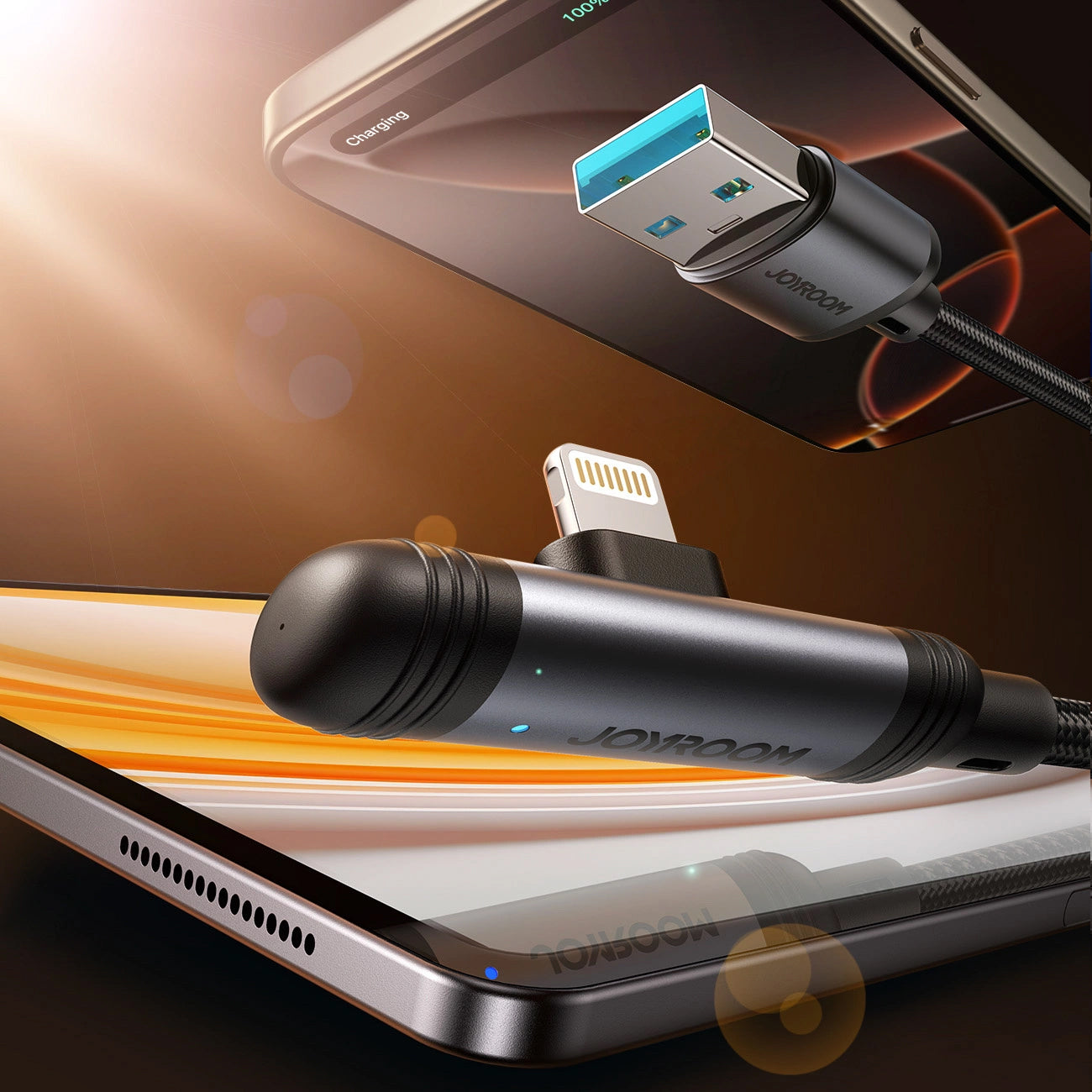 Data- og ladekabel USB-A - USB-C Joyroom S-A56 EnjoyX Angled, 20W, 1.2m, Svart