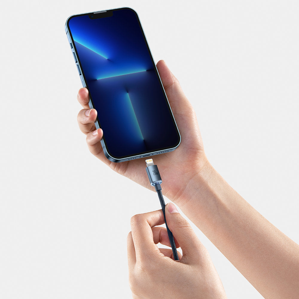 USB-C - Lightning Baseus Crystal Shine Series data- og ladekabel, 20W, 1.2m, Svart CAJY000201