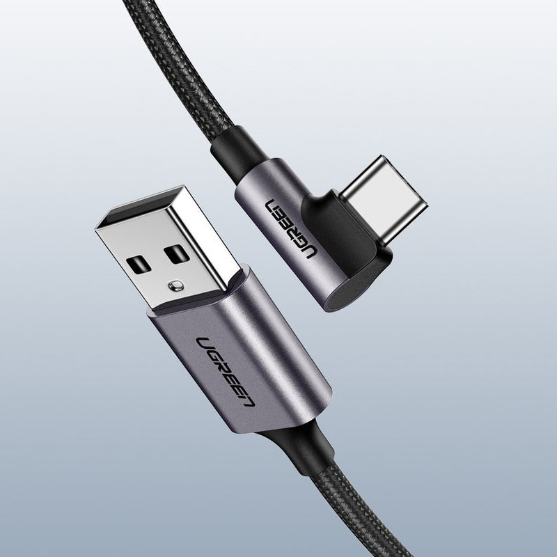 USB-A - USB-C UGREEN US284 Angled data- og ladekabel, 18W, 1m, Grå