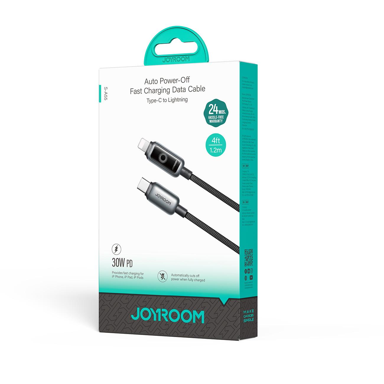 USB-C til Lightning Joyroom S-A55 StarFlight Display data- og ladekabel, 30W, 1.2m, Svart