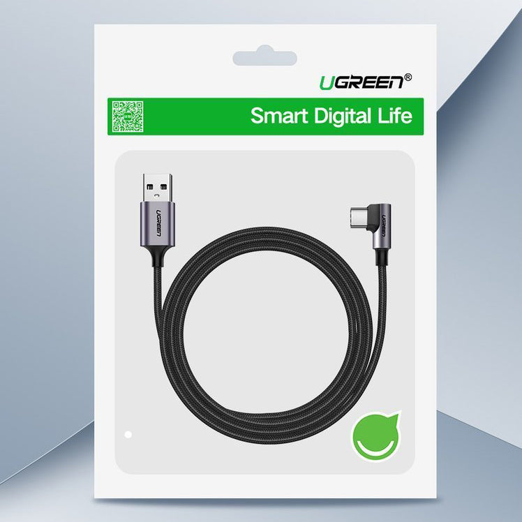 USB-A - USB-C UGREEN US284 Angled data- og ladekabel, 18W, 1m, Grå