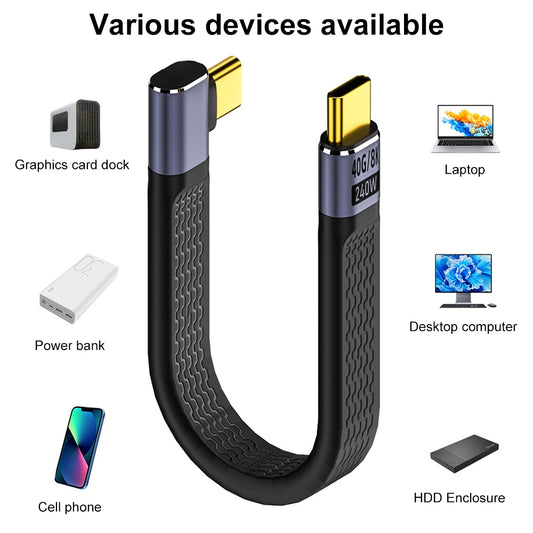 USB-C til USB-C OEM Angled 8K Video Version 2 data- og ladekabel, 240W, 0.15m, Svart