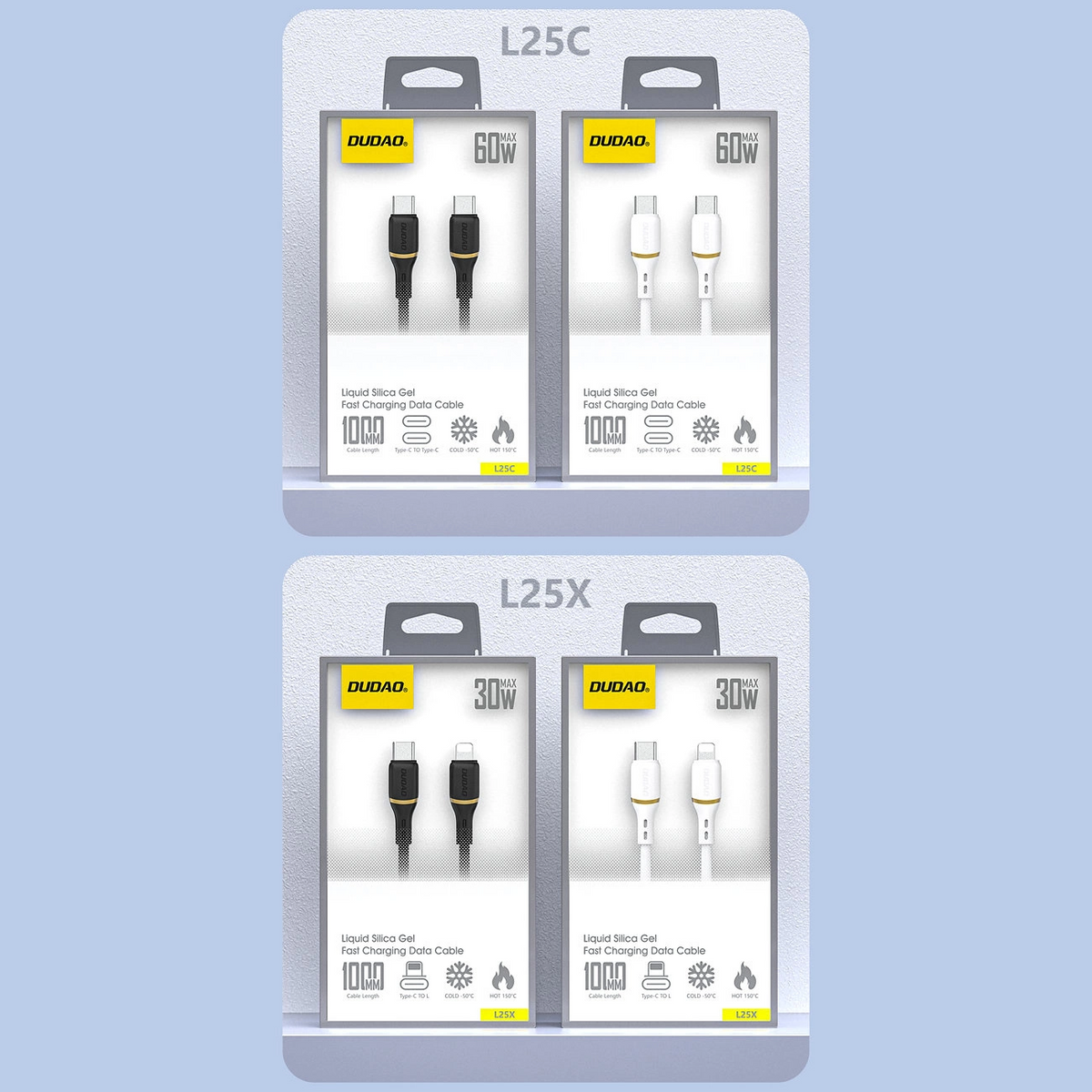 USB-C Data- og ladekabel - USB-C Dudao L25C, 30W, 1m, Hvit