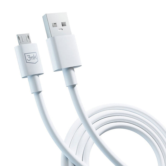 USB-A - microUSB 3MK Hyper data- og ladekabel, 18W, 1.2m, Hvit