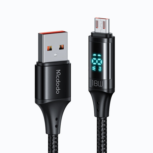 USB-A - microUSB McDodo CA-1070 Display data- og ladekabel, 18W, 1.2m, Svart