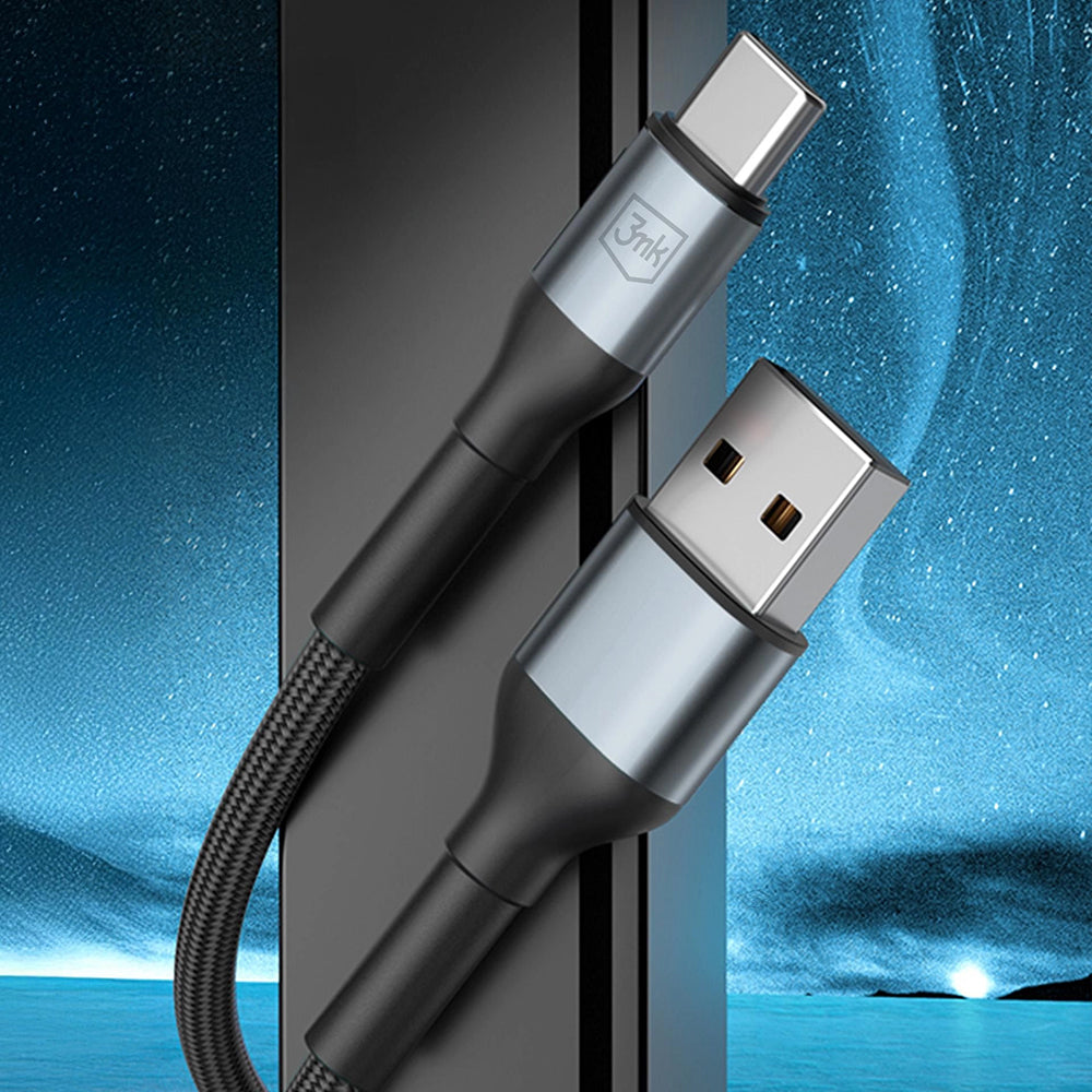 Data- og ladekabel USB-A - USB-C 3MK Hyper N, 18W, 1m, Svart
